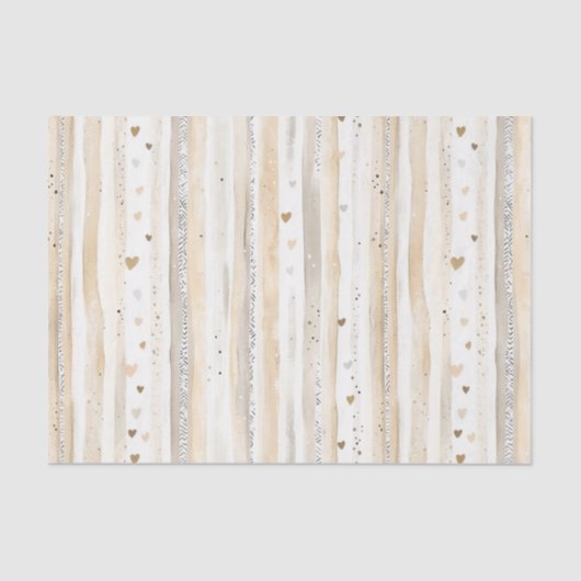 Romantic Blush Pink Cream Cream Hearts Stripes 薄葉紙 (正面)