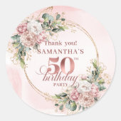 Romantic Blush Pink Floral 50th Birthday Stickers ラウンドシール (正面)