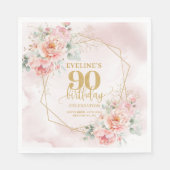 Romantic blush pink floral 90th birthday paper  スタンダードランチョンナプキン (正面)
