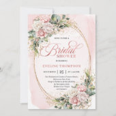Romantic Blush Pink Floral Bridal Shower Invite 招待状 (正面)