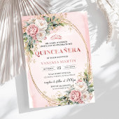 Romantic Blush Pink Floral Greenery Quinceañera 招待状