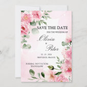 Romantic Blush Pink Floral Save the Date 招待状 (正面)