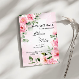 Romantic Blush Pink Floral Save the Date 招待状