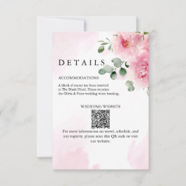 Romantic Blush Pink Floral Wedding Details Card サンキューカード