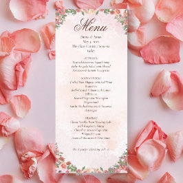 Romantic Blush Pink Floral Wedding Menu Card メニュー