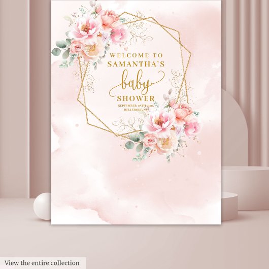 Romantic blush pink flowers baby shower backdrop タペストリー