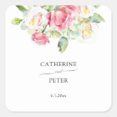 Romantic Blush Pink/Ivory Watercolor Roses Wedding スクエアシール (正面)