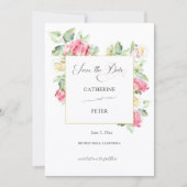 Romantic Blush Pink/Ivory Watercolor Roses Wedding セーブザデート (正面)