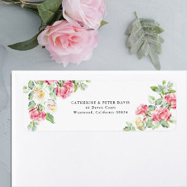 Romantic Blush Pink/Ivory Watercolor Roses Wedding ラベル