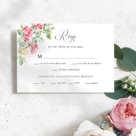 Romantic Blush Pink/Ivory Watercolor Roses Wedding 出欠カード
