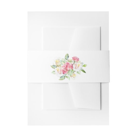 Romantic Blush Pink/Ivory Watercolor Roses Wedding 招待状ベリーバンド (正面例)