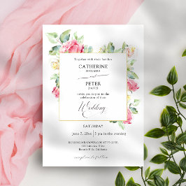 Romantic Blush Pink/Ivory Watercolor Roses Wedding 招待状