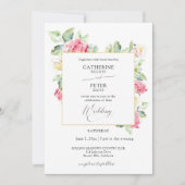 Romantic Blush Pink/Ivory Watercolor Roses Wedding 招待状 (正面)