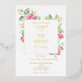 Romantic Blush Pink/Ivory Watercolor Roses Wedding 箔招待状 (正面)