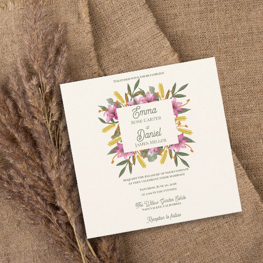 Romantic Blush Pink Lily Botanical Wedding Invite