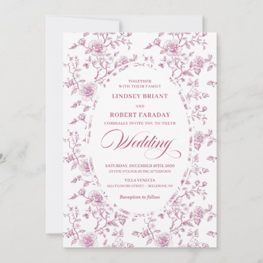 Romantic Blush Pink Rose Pattern Wedding Invites 招待状 (正面)