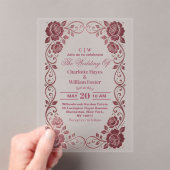 Romantic Blush Pink Rose Silver Floral Wedding アクリル招待状 (インサイチュ (ポータブル))