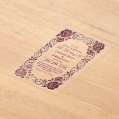 Romantic Blush Pink Rose Silver Floral Wedding アクリル招待状 (レイダウン)