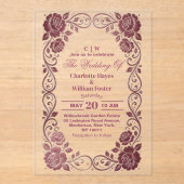 Romantic Blush Pink Rose Silver Floral Wedding アクリル招待状 (正面)