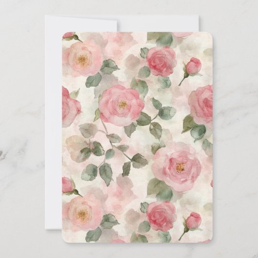 Romantic Blush Pink Roses Floral Bridal Shower 招待状 (裏面)