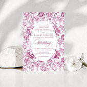 Romantic Blush Pink Toile Roses Wedding Invitation 招待状