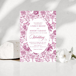 Romantic Blush Pink Toile Roses Wedding Invitation 招待状