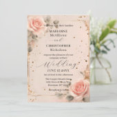 Romantic Blush Pink Watercolor Rose Wedding 招待状 (スタンド正面)