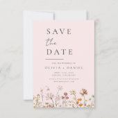 Romantic Blush Pink Wildflowers Boho Save the Date セーブザデート (正面)