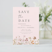 Romantic Blush Pink Wildflowers Boho Save the Date セーブザデート (スタンド正面)