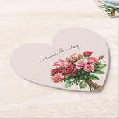 Romantic Blush Red Pink Roses Floral Wedding ペーパーコースター (アングル)