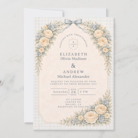 Romantic Blush Rose Arch Wedding 招待状 (正面)