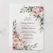 Romantic Blush Rose Garden Wedding Invitation 招待状 (正面)