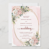 Romantic Blush Rose Gold Greenery Wedding Invite 招待状 (正面)