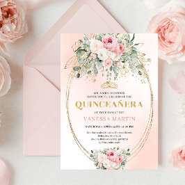 Romantic Blush Roses Bohemian Quinceañera Invite 招待状