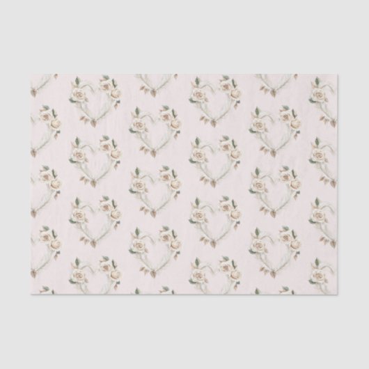 Romantic Blush Roses Feathers Floral Heart Love 薄葉紙 (正面)