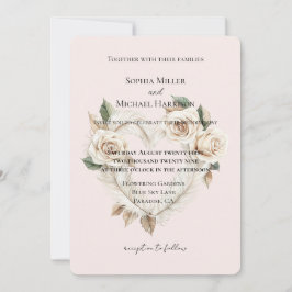 Romantic Blush Roses Feathers Floral Heart Wedding 招待状