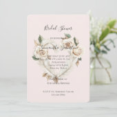 Romantic Blush Roses Feathers Heart Bridal Shower 招待状 (スタンド正面)