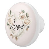 Romantic Blush Roses Feathers Heart Love セラミックノブ (右)