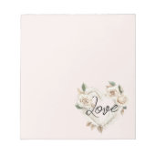 Romantic Blush Roses Feathers Heart Love ノートパッド (正面)