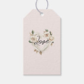 Romantic Blush Roses Feathers Heart Wedding ギフトタグ (正面)