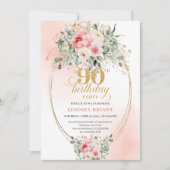 Romantic Blush Roses Greenery 90th Birthday Invite 招待状 (正面)