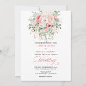 Romantic Blush Roses Greenery Gold Wedding Invite 招待状 (正面)