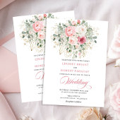 Romantic Blush Roses Greenery Gold Wedding Invite 招待状