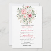 Romantic Blush Roses Greenery Gold Wedding Invite 招待状 (正面)