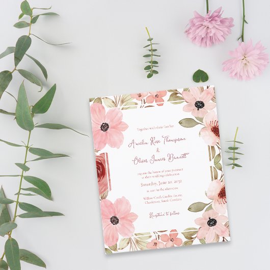 Romantic Blush Soft Pink Floral Wedding Invitation