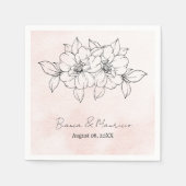 Romantic Blush Watercolor / Elegant Black Floral スタンダードカクテルナプキン (正面)