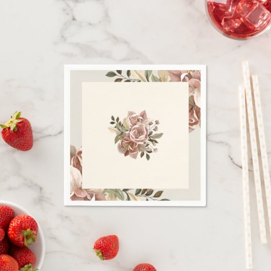Romantic Blush Watercolor Floral Napkin スタンダードカクテルナプキン (インサイチュ)
