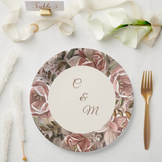 Romantic Blush Watercolor Floral Paper Plate  ペーパープレート (ウェディング)