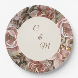 Romantic Blush Watercolor Floral Paper Plate  ペーパープレート