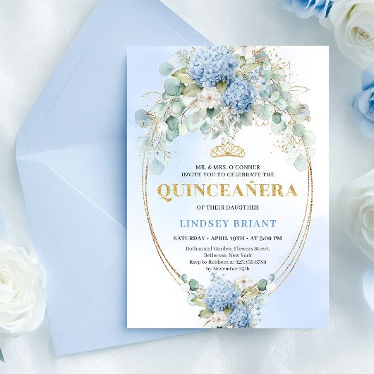 Romantic Bohemian Blue Hydrangeas Quince Invite 招待状